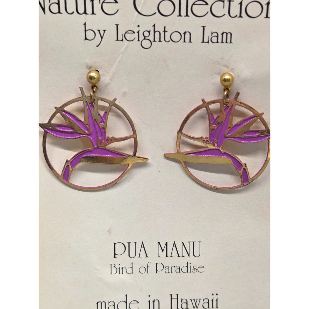 NEW Leighton Lam 14k Gold Plated Bird Of Paradise Pierced Earrings